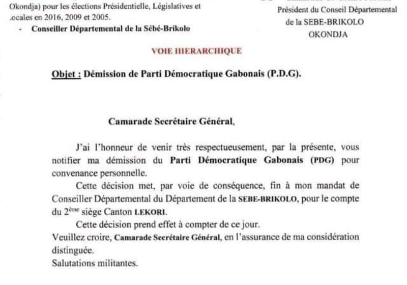  Démission surprise de Jean Zaphirin Engandji du Parti Démocratique Gabonais (PDG)