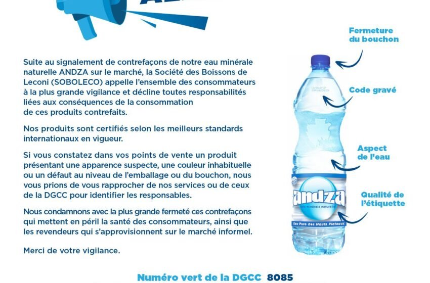  Contrefaçon eau minérale Andza : Soboleco appelle les consommateurs à la vigilance